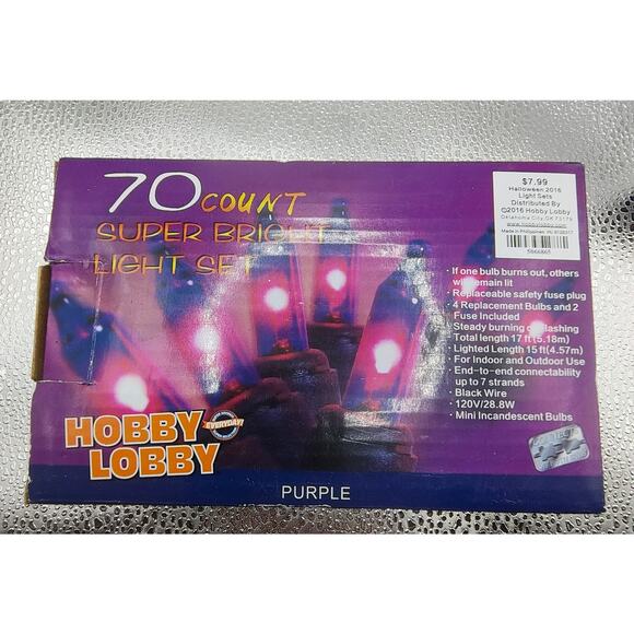 Hobby Lobby 70ct Purple Halloween String Lights Indoor/Outdoor 2016 - Picture 6 of 8